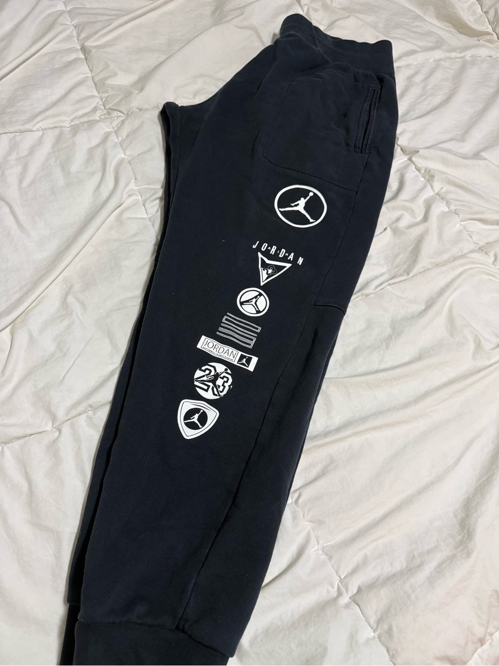 Jordan Black Joggers with White Logo Stack